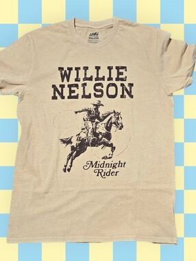 American Needle Willie Nelson Midnight Rider Tan Graphic Tee Shirt NWT